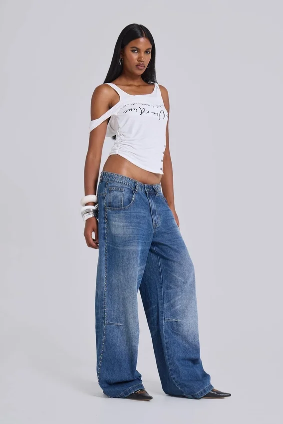 Nailed Studded Colossus Jeans in Mid Blue Wash