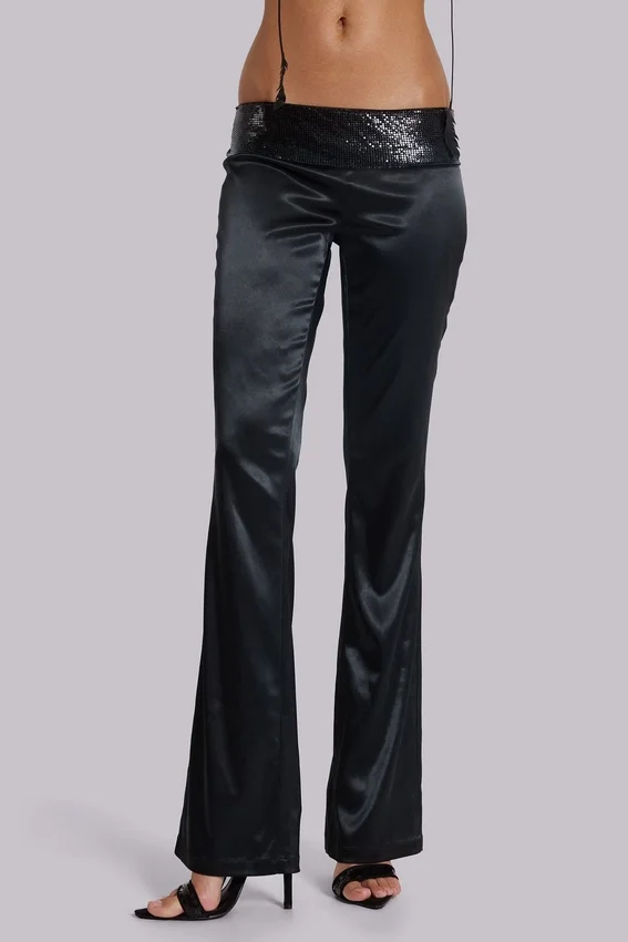 Nivi Chainmail Satin Trousers in Black