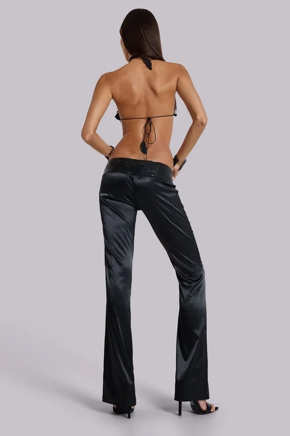 Nivi Chainmail Satin Trousers in Black