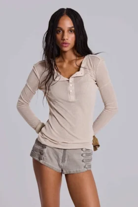 Oatmeal Haze Henley Top