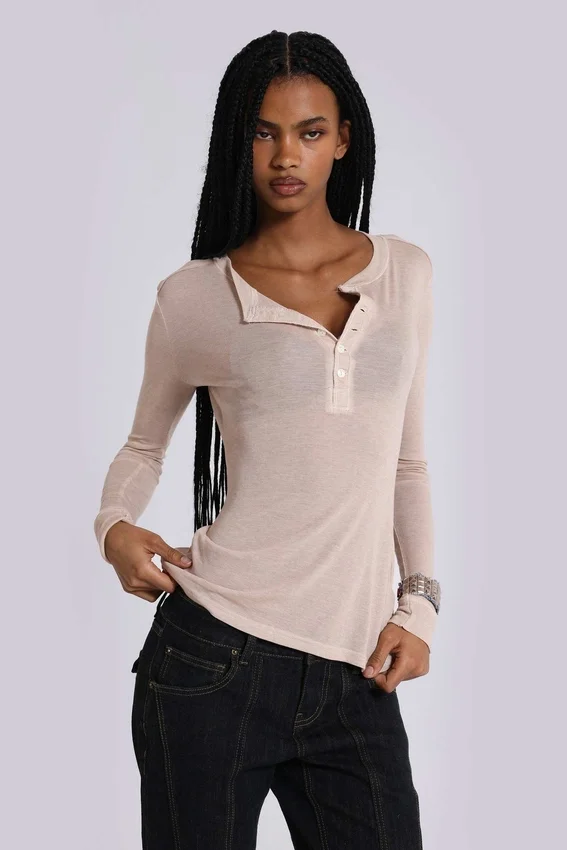 Oatmeal Haze Henley Top