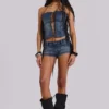 Odile Denim Fringe Lace Up Corset