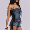 Odile Denim Fringe Lace Up Corset