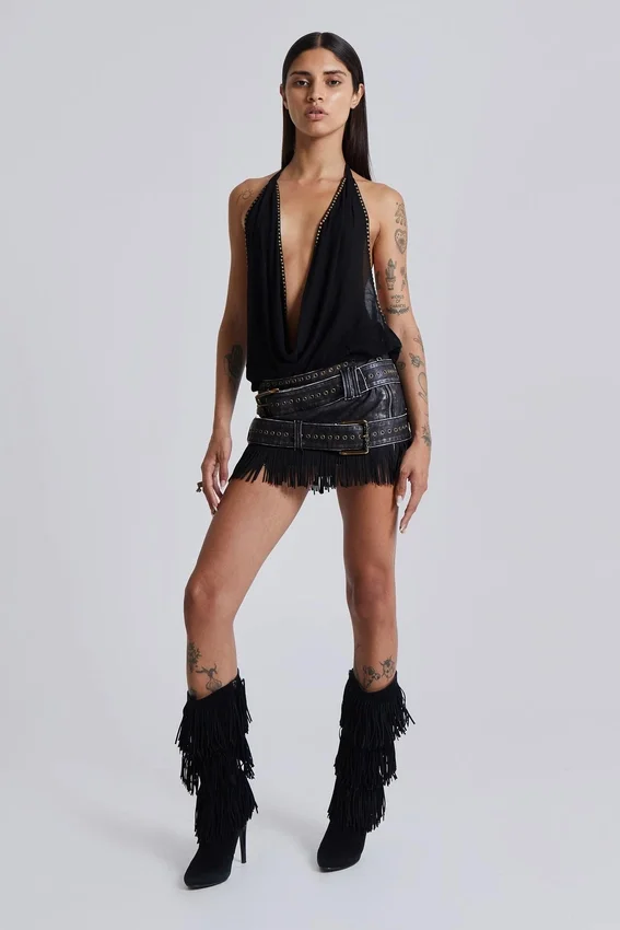 Odile Faux Leather & Suede Mini Skirt