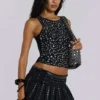 Onyx Studded Pleated Skirt