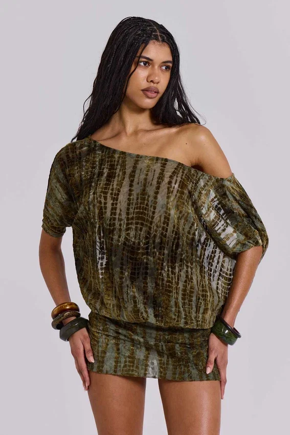 Ophidian Devore Backless Mini Dress in Croc