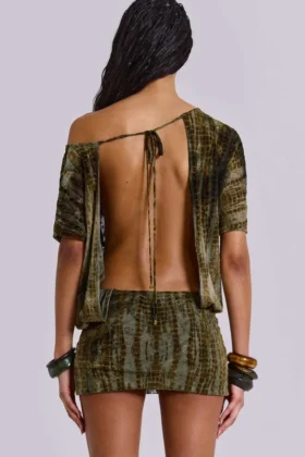 Ophidian Devore Backless Mini Dress in Croc