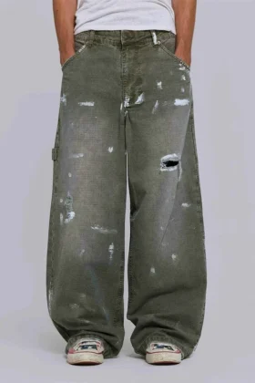 Painted Khaki Ripstop Carpenter Jeans