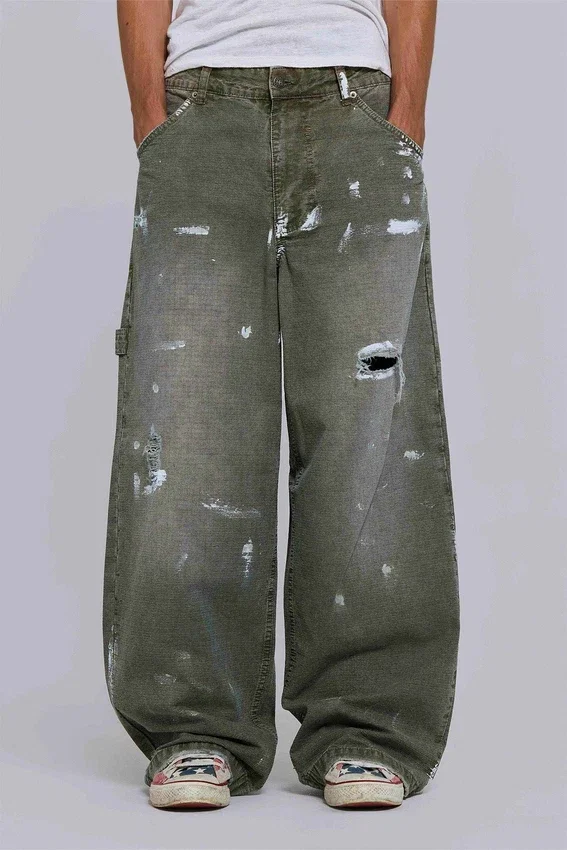 Painted Khaki Ripstop Carpenter Jeans
