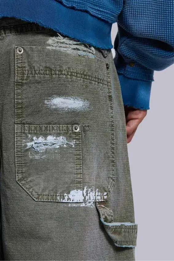 Painted Khaki Ripstop Carpenter Jeans