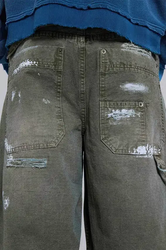 Painted Khaki Ripstop Carpenter Jeans