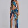 Quartz Halter Maxi Dress with Crystals