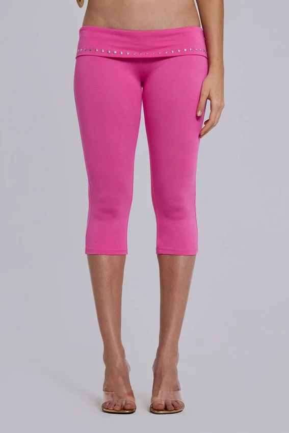 Quinn Studded Jersey Capri in Pink