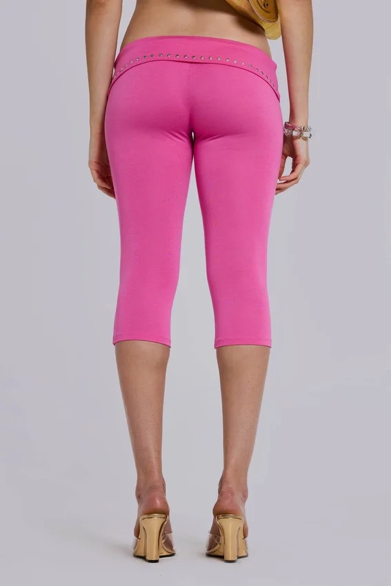 Quinn Studded Jersey Capri in Pink