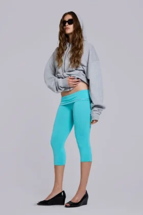 Quinn Studded Jersey Capri in Turquoise