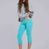 Quinn Studded Jersey Capri in Turquoise