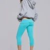 Quinn Studded Jersey Capri in Turquoise
