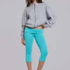 Quinn Studded Jersey Capri in Turquoise