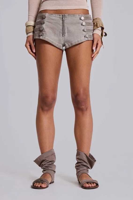 Rebel Military Mini Shorts in Clay