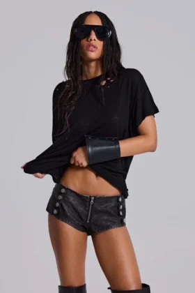 Rebel Military PU Leather Mini Shorts