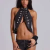 Rebel Military PU Leather Top