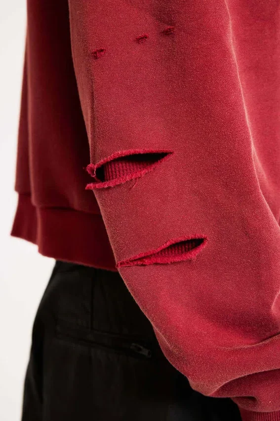 Red Sun Faded Waffle Lined Zip Hoodie