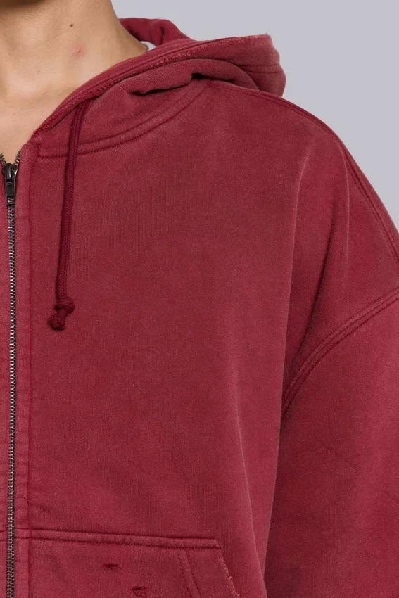 Red Sun Faded Waffle Lined Zip Hoodie