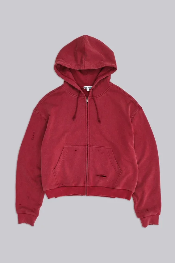 Red Sun Faded Waffle Lined Zip Hoodie
