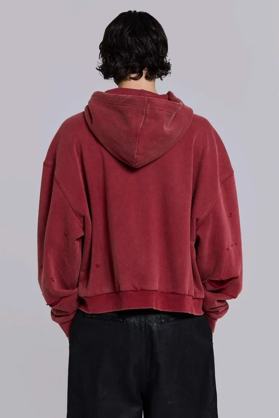 Red Sun Faded Waffle Lined Zip Hoodie