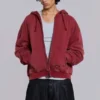 Red Sun Faded Waffle Lined Zip Hoodie