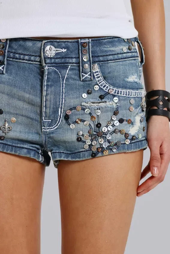 Rock Revival Embellished Denim Mini Shorts