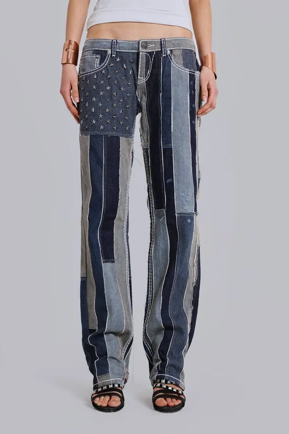 Rock Revival Patchwork Flag Rider Jeans