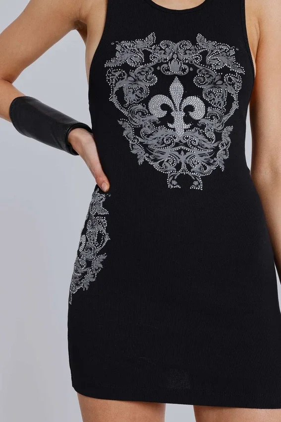 Rock Revival Rhinestone Fleur de Lis Vest Mini Dress