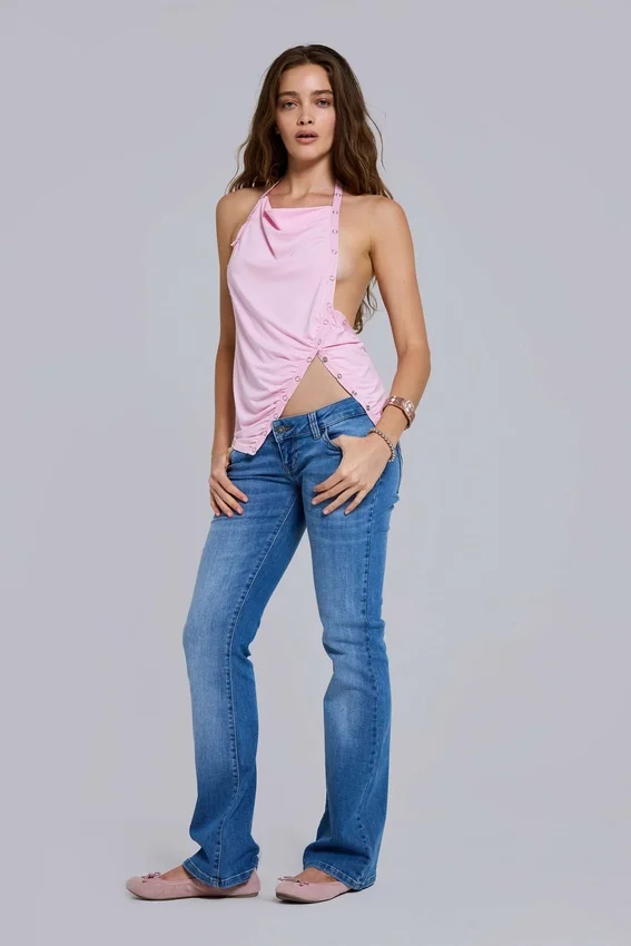 Rosaline Backless Halter Popper Top