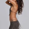 Rosario Beaded Fringe Asymmetric Mini Skirt