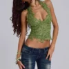 Roswen Lace Corset Top in Green