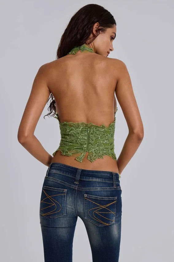 Roswen Lace Corset Top in Green