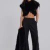 Saskia 2-in-1 Faux Fur Shrug in Black