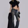 Saskia 2-in-1 Faux Fur Shrug in Black