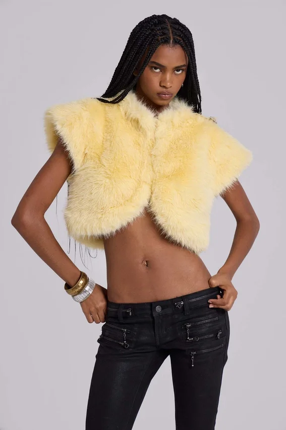 Saskia 2-in-1 Faux Fur Shrug in Yellow