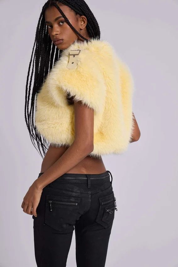 Saskia 2-in-1 Faux Fur Shrug in Yellow