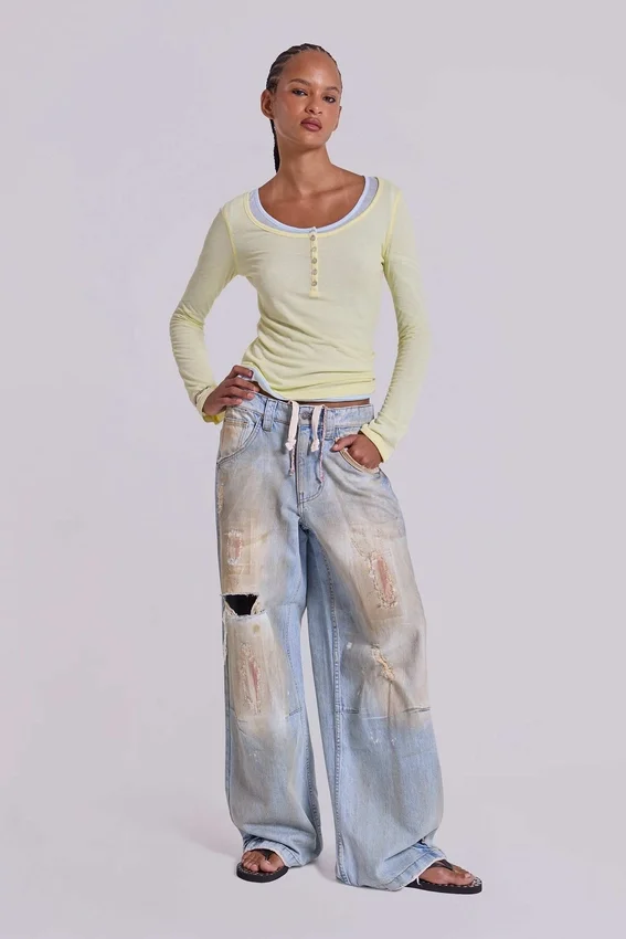 Sheer Henley Top in Buttercup