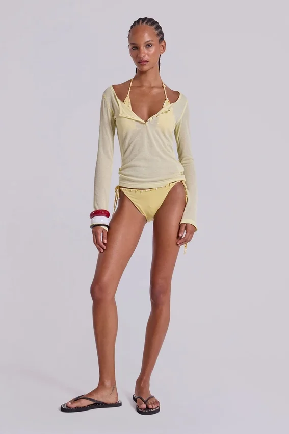 Sheer Henley Top in Buttercup