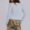 Sheer Henley Top In Sky