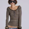 Sheer Henley Top In Stripe