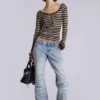 Sheer Henley Top In Stripe
