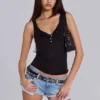 Sheer Henley Vest in Black