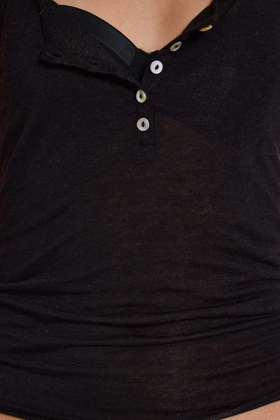 Sheer Henley Vest in Black