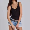 Sheer Henley Vest in Black