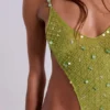 Stellar Asymmetric Hand Beaded Maxi Dress in Lime